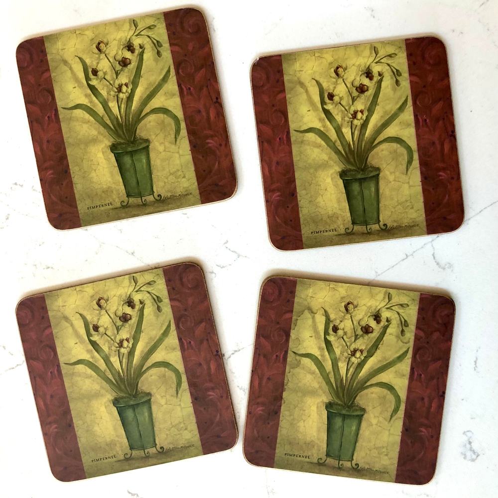 Set of 4 Pimpernel Coasters Cork Backed, Excellent Condition!